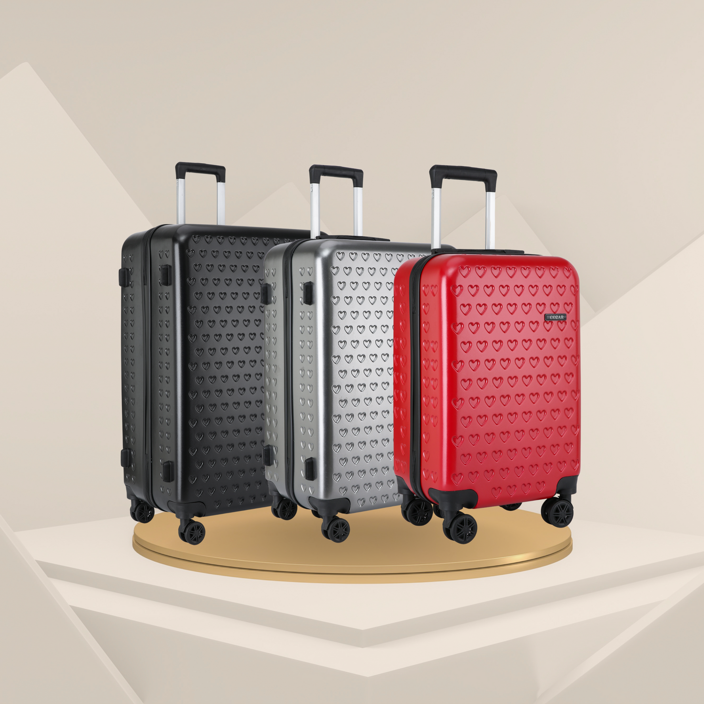 3-Piece Hardside Luggage Set with Spinner Wheels & Hearts Design