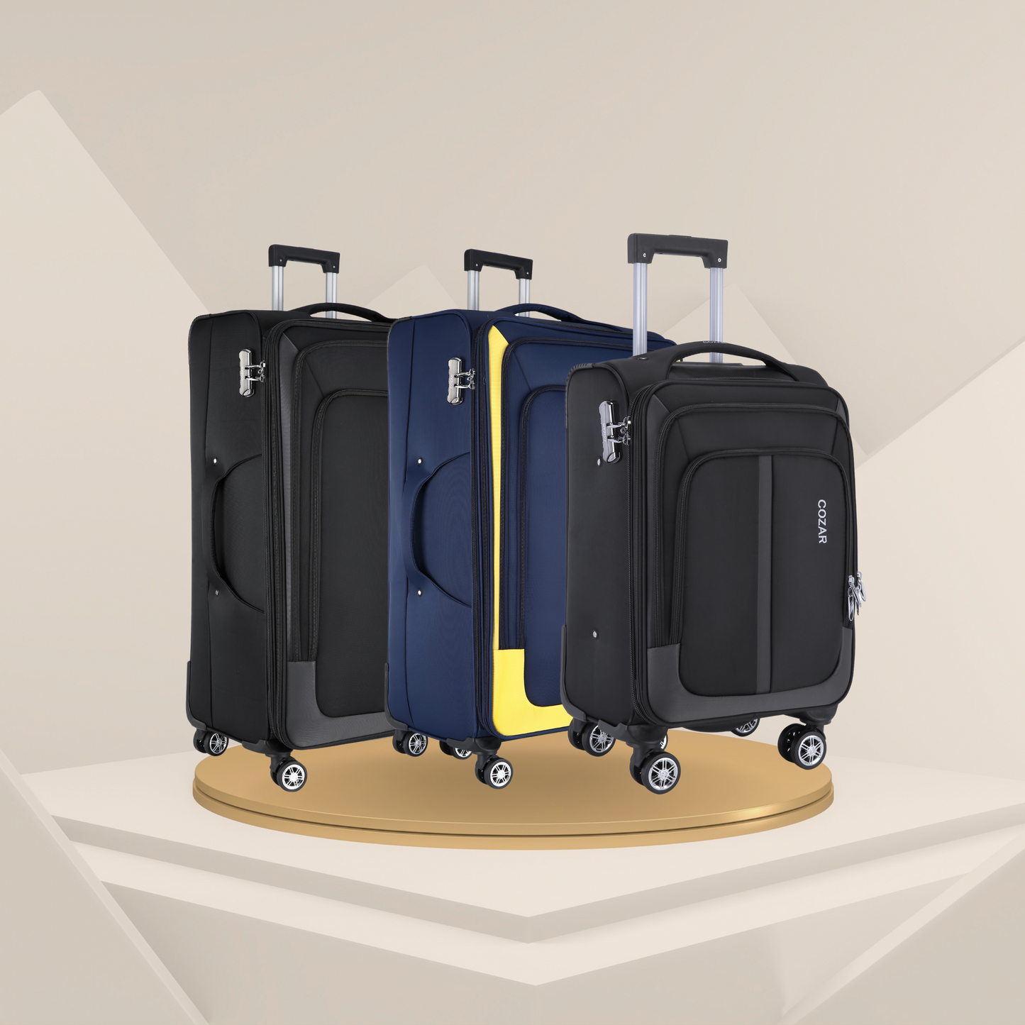 3-Piece Softside Luggage Set with Expandable Feature, Spinner Wheels & Anchor Design