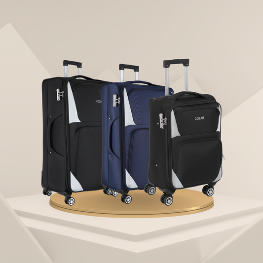 3-Piece Softside Luggage Set with Expandable Feature, Spinner Wheels & Two-Tone Design